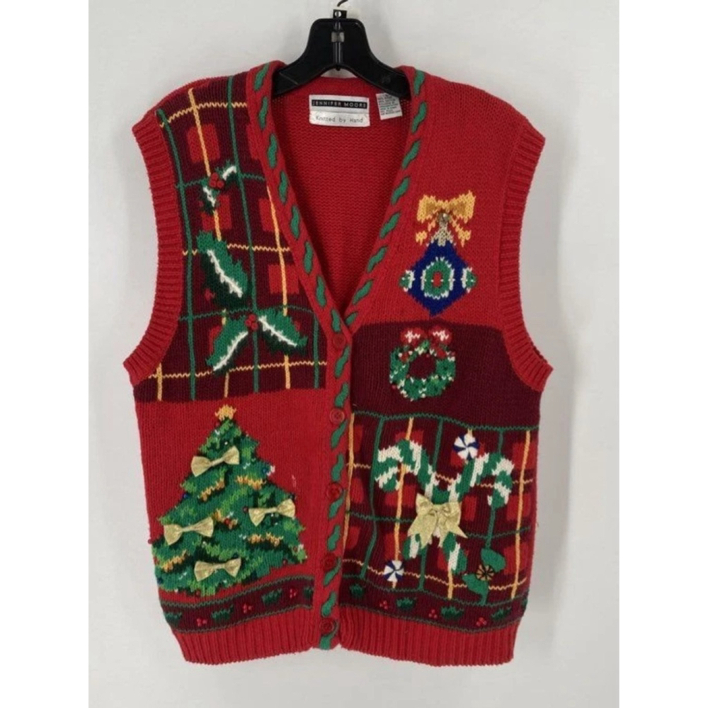 Jennifer Moore Christmas Vest Red Green Knitted Large